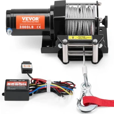 Bild av VEVOR Elektrisk vinsch, 3 000 lbs linjetygskapacitet, 12 V DC ATV/UTV vinsch med Φ3/16 tum x 40 fot 7 strängar stålkabel rulle Fairlead trådbunden fjärrkontroll, IP55 vattentät för bogsering UTV ATV