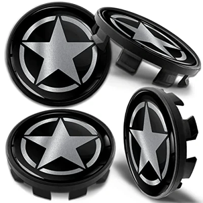 Bild av Biomar Labs 4 x fälglock navkapslar, begränsad utgåva, kolkåpa, navskydd, kompatibel med BMW Artikelnummer: 36136783536, aluminiumfälgar, 68 mm silver stjärna i amerikanska armén CB 43