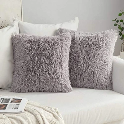 Bild av MIULEE Förpackning med 2 kuddfodral av fuskpälsfjädrar fluffig mjuk dekorativ fyrkantig kudde överdrag plysch fodral fuskpäls för vardagsrum soffa sovrum bil 45 x cm / 18 tum