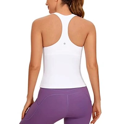 Bild av CRZ Yoga Butterluxe Träningslinne för kvinnor Inbyggd bh med vadderad hylla Racerback Athletic Spandex Camisole Vit M
