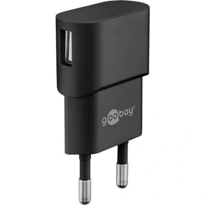 Bild av Goobay 44947 USB nätadapter för uttag 1 A (5 W)/USB strömförsörjning med sidoUSB ingång/för smartphone laddningskabel/nätkontakt/kontakt laddningskabel, uttagsadapter, svart
