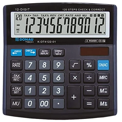 Bild av Bordsräknare DONAU TECH/K DT4122 01 12 siffrig rotfunktion/136 x 134 28 mm/färg: svart/dator med display/Dual Power Sol batteridrift, kompakt design/5 års garanti