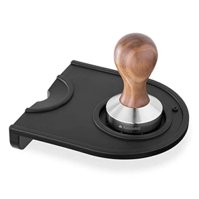 Bild av Navaris Espresso tamper för kaffe 51 mm stämpel i rostfritt stål med trähandtag kaffebehållare skärmhållare inkl. silikonmatta svart