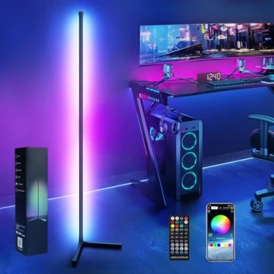 Bild av LED golvlampa för vardagsrum, 160 cm, smart RGB med fjärrkontroll och app, 16 miljoner färger, musiklägen, gör det själv läge, timerfunktion, sovrum,