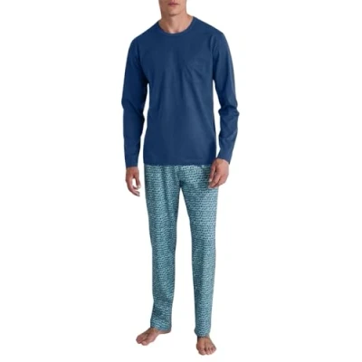 Bild av Calida Relax Imprint pyjamas, lång män, tillverkad av 100% bomull, Pottery Blue, 46 48