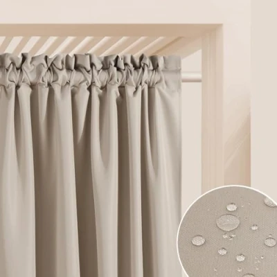 Bild av ROOM99 Utomhusgardiner med veckband Garden Line 155 x 250 cm bred höjd utomhus gardin väderbeständigt vattentätt insynsskydd solskydd gardiner trädgård vindtätt beige