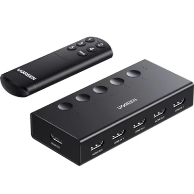 Bild av UGREEN HDMI 2.0 Switch 5 in 1 out KVM Splitter 4K@60Hz Support 3D/CEC/HDR/HDCP 2.2, Kompatibel med PS5/4/3, Xbox, Apple TV, Skybox, Blu Ray, HDTV, Monitor.