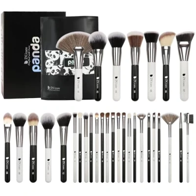 Bild av DUcare Professionellt Panda sminkborstset i 31 delar, förstklassig syntetisk Kabuki foundationborste, concealer, ögonskugga, presenter för kvinnor, med läderfodral