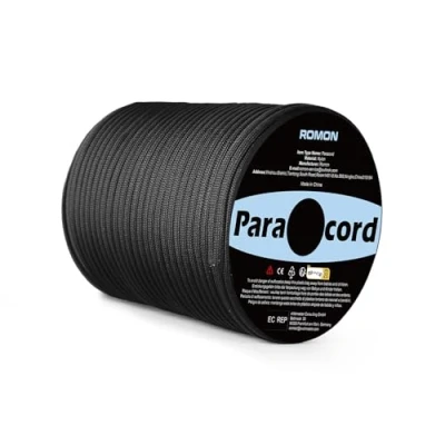 Bild av Romon paracord 4 mm, 50 m paracordlinor rep 9 kärntrådar paracordband, snöre dragkedja solsegel, nylon överlevnad repsnöre för utomhus camping, svart