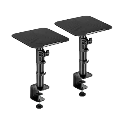 Bild av RICOO Set med 2 universella högtalare bordsstativ, högtalarstativ LH069 C, bordsklämma, lådstativ höjdjusterbar, högtalarstativ, högtalarhållare skrivbord, svart