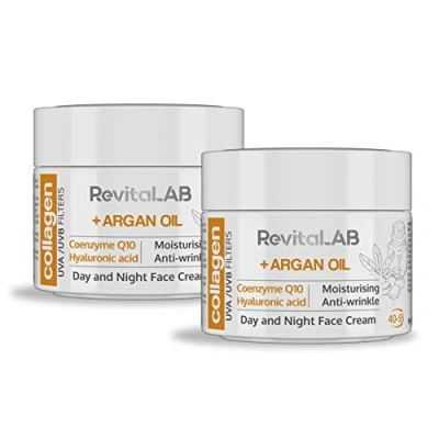 Bild av RevitaLAB Anti Ageing dag och nattfuktkräm med kollagen, berikad hyaluronsyra, Q10, arganolja ett UVA /UVB filter, för åldrarna 40 55, 50 ml (multipack)