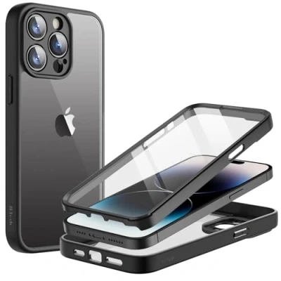 Bild av JETech Skal för iPhone 14 Pro 6,1 Tums med Inbyggt Skärmskydd Repfri, 360 Grader Robust Hela Kroppen Telefon Case Klar Tillbaka (Svart)