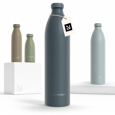 Bild av LARS NYSØM rostfri Vattenflaska 350ml, 500ml, 750ml, 1L, 1,5 liter Termosflaska lämplig för kolsyrat läckagesäker sport, utomhus, skola (Stone Blue, XL 1500ml)