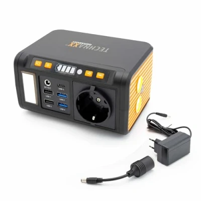 Bild av Technaxx mini Strömstation TX 205 74Wh Powerbank 230V med inbyggt uttag Externt batteri för bärbar dator, mobiltelefon, minikylskåp etc., Kompatibel solcellsladdare LED panel, lampa, 5x USB