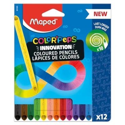 Bild av Maped innovativa färgpennor COLOR&#039;PEPS INFINITY 100% färgat stift ingen vässning krävs kan användas mjuka och mycket behagliga på papperet 12 stycken