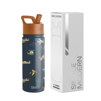 Bild av Simple Modern Kids Water Bottle with Straw Lid Insulated Stainless Steel Reusable Tumbler för barn, flickor, pojkar Summit Collection 18oz, Wheels Up
