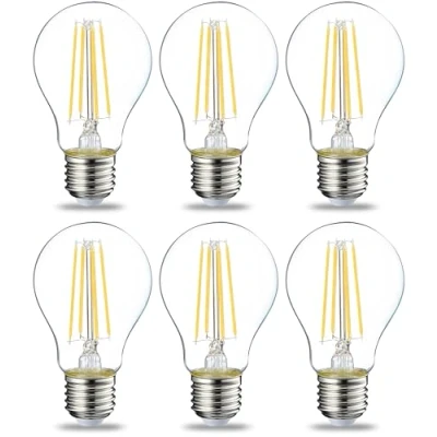 Bild av Amazon Basics Edison skruvlampa, LED, E27, 7 W (motsvarande 60 W), klar glödtråd, varmvit, ej dimbar, (paket med 6)