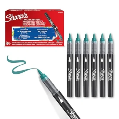 Bild av Sharpie Creative Marker Acrylic Paint Pens Brush Tip Water Based Markers Emerald Green 6 Count