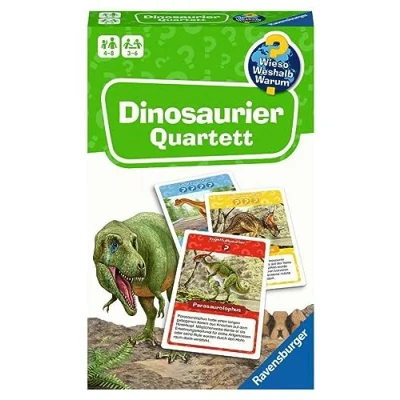 Bild av Ravensburger 22359 Wieso? Weshalb? Warum? Dinosaurier Quartett Mitbringspiel mit detailreich gestalteten Karten zu spannenden Saurier Arten, informativen Texten und einer weiteren Spielvariante