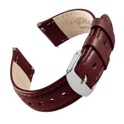 Bild av Archer Watch Straps Premium Läder Klockarmband med Snabbfäste (Mahogny/Matchad Tråd, 18mm)