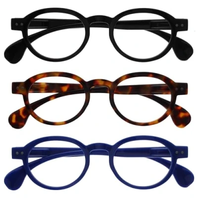 Bild av OPULIZE OCA läsglasögon 3 pack modern retro rund ram svart, brun, blå herr dam fjäder gångjärn RRR54 123 +3,50