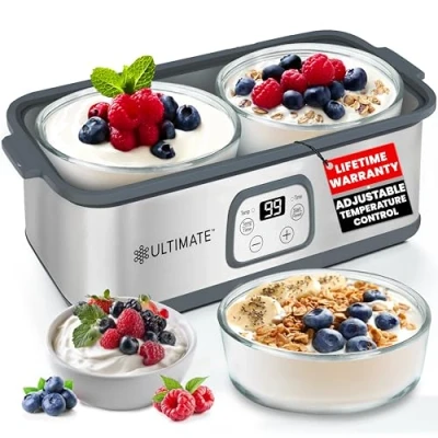 Bild av Ultimat probiotiskt yoghurttillverkare med justerbar tids och temperaturkontroll gör biljoner av levande probiotika två 1 kvart behållare för större partier bästa grekiska