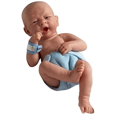 Bild av JC Toys 18504 18502 La Newborn babydocka första Tear docka i blöja med flaska och filt. Stängda ögon riktig pojke, blå, 35,56 cm