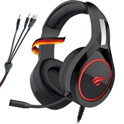 Bild av SCHWAIGER GH50 Gaming headset over ear gaminghörlurar med LED ljus och mikrofon trådbundet 2,2 m stängda öronkuddar svart