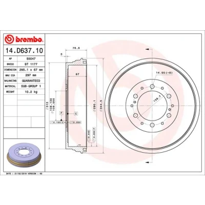 Bild av BREMBO 14.D637.10 Tambours De Frein 295,1 TOYOTA: Hilux 3 Pick up, VIII up