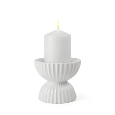 Bild av Lyngby Porcelain Tura Block Candle Holder Ljusstake White H10 x D11,5 cm