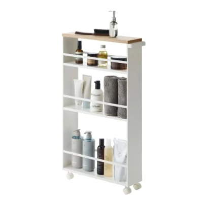 Bild av YAMAZAKI Tower Kökshylla, Stål, Trä, Vit, 47.5 x 13 80.5 cm