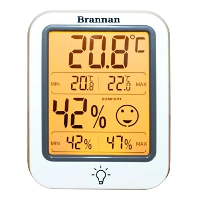 Bild av Digital rumstermometer inomhus fuktighetsmätare hygrometer exakt rumstemperatur termometer max min inspelning bakgrundsbelysning LCD skärm hem kontor barnkammare växthus