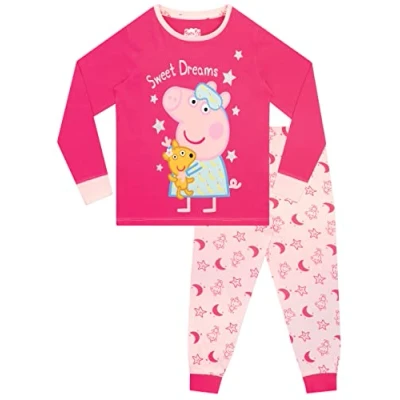 Bild av Peppa Pig Pyjamas 100% Bomulls Flickors Pyjamaset Långärmade Barnpyjamasar Rosa 122