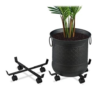 Bild av Relaxdays utdragbar planteringsrulle, set om 2, inomhus och utomhus, rullunderlägg för blomkruka upp till 43 cm Ø, metall, svart, 2 stycken