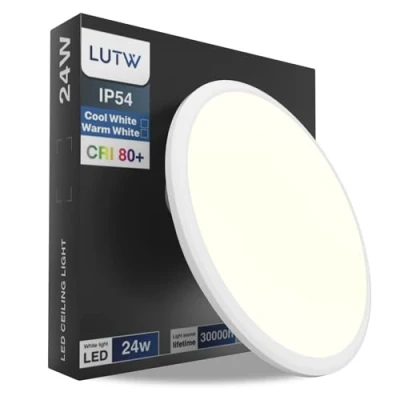 Bild av LUTW LED taklampa, taklampa 24 W, 2 400 lm, 3 000K, IP54, modern takbelysning, rund, Ø 30 cm, lämplig för badrum, vardagsrum, sovrum, kök, balkong, korridor