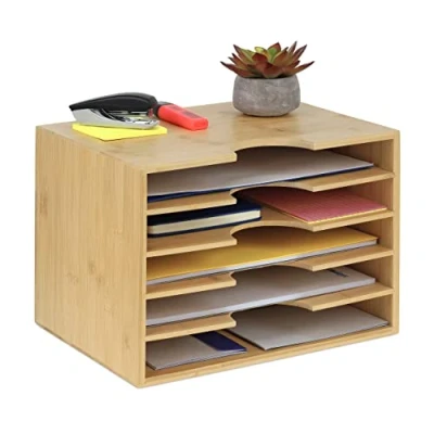 Bild av Relaxdays Bamboo Brevfack för A4 papper, 5 fack, dokumentfack HBT: 23,5 x 32,5 24 cm, natur
