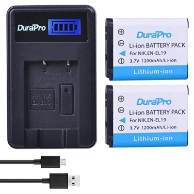 Bild av DuraPro 2 st 3,7 V 1200 mAh EN EL19 kamerabatteri + LCD USB laddare för Sony NP BJ1 batteri; Nikon Coolpix S2600 S2700 S3100 S4150 S4400 S5200 S640 0 S69 00