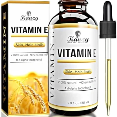 Bild av Kanzy Vitamin E olja för Ansikte och hud 100% Naturligt Framställd Växtbaserad Organisk ren hår d alfa tokoferol Kroppsolja Kvinnor Män, Stärker Naglar, 60 ml