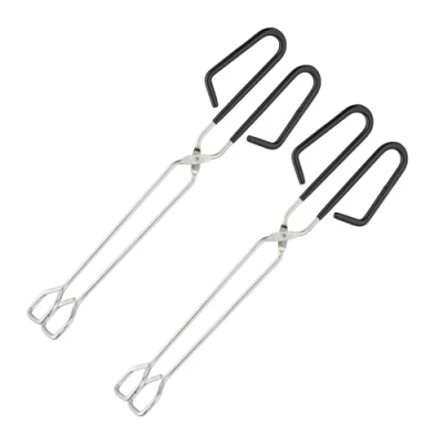 Bild av Relaxdays Grilltänger uppsättning av 2, rostfritt stål, halkfritt handtag, skjuvtång för grill och kök, 33 cm lång, silver/svart