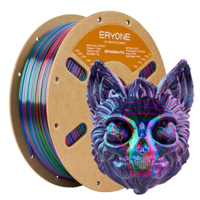 Bild av ERYONE Silk Rainbow Twist PLA filament, snabb färgförändring för 3D tryckfilament, silver, glänsande regnbåge, 1,75 mm ±0,03 mm, 1KG pool (2,2 Lbs), röd blå grön