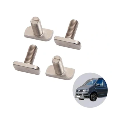 Bild av 040Parts rostfritt stål T skruv set om 4 för skenor med C profil VW T5 T6 T6.1 och Camper hammarhuvudskruv