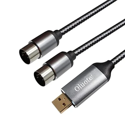 Bild av Oluote MIDI till USB gränssnittsomvandlarkabel, 5 stift 1 i +1 ut för piano styrenhet, kompatibel med pianotangentbord PC Mac bärbar dator, tangentbordsverktyg (1,5 M)