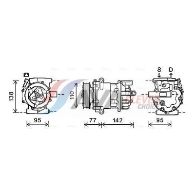 Bild av AVA COOLING SYSTEMS FDAK470 Kompressor SD7V16 12V PAG 46 R134a med kompressorolja, magnetkoppling, diod FORD: Transit Mk6 Skåpbil