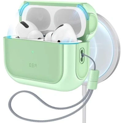 Bild av ESR Fodral för AirPods Pro 2/1 med HaloLock, kompatibel 2023/2022/2019 (USB C/Lightning kabel), MagSafe kompatibel, hybridskydd mot fall, grön
