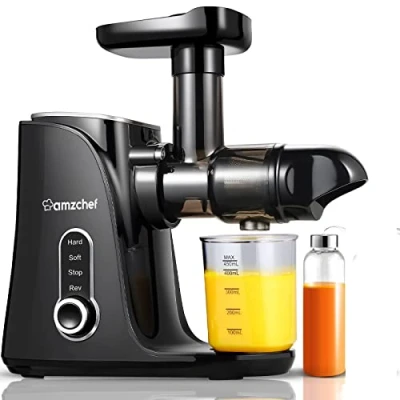 Bild av AMZCHEF Cold Press Juicer med 2 hastighetskontroller Juicemaskiner hög juiceavkastning och ultratätt filter för hela frukter grönsaker 1 flaska koppar Svart