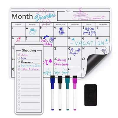 Bild av Amazon Basics magnetisk whiteboardfilm, torr avtorkning, kalender, 30,5 cm x 43,2 cm, vit