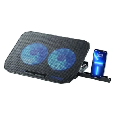 Bild av NK Laptop Cooler Stand 12 17&quot; Fläkt för Bärbar Dator med 5 Höjdjusterbara, Laptopstativ, 2 Tysta Fläktar, USB Portar, Snabb Kylning, Blått LED ljus Svart Färg