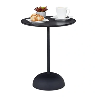 Bild av Relaxdays Sidobord, runt förvaringsbord, H x D: 48,5 40 cm, metall och MDF, modernt soffbord för vardagsrummet, svart