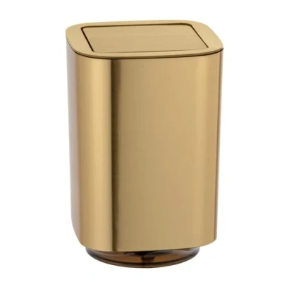 Bild av WENKO Svänglockshink Auron Gold kosmetikhink med svänglock, badrumshink kapacitet: 5,5 l, plast, 17,2 x 25,5 cm, guld