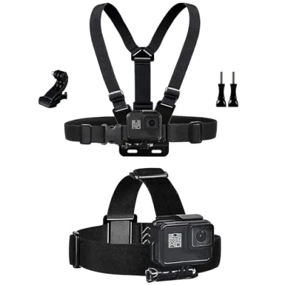 Bild av TEKCAM Elastisk bröst och huvudsele kompatibel med GoPro Hero 13 12 11 10 9 8 7/EK7000 Pro V50 Elite/Apexcam/WOLFANG/VEMONT/Jadfezy actionkamera vattentät bröstmontering huvudrem